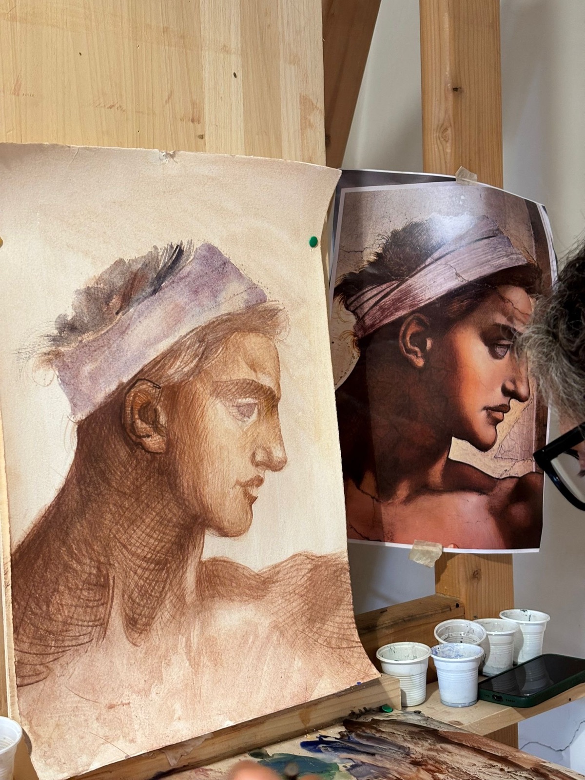 Studi di testa da Michelangelo sul cavalletto